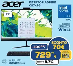 Euronics acer DESKTOP ASPIRE C27-2G offerta