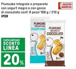 Iper La Grande Plumcake integrale o preparato con yogurt magro o con gocce di cioccolato IPER offerta