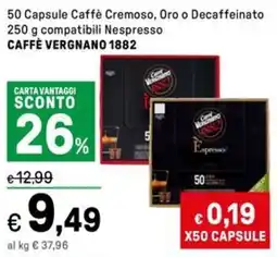 Iper La Grande 50 Capsule Caffè Cremoso, Oro o Decaffeinato compatibili Nespresso CAFFÈ VERGNANO 1882 offerta