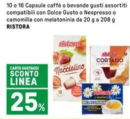 Iper La Grande 10 o 16 Capsule caffè o bevande compatibili con Dolce Gusto o Nespresso o camomilla con melatoninia RISTORA offerta