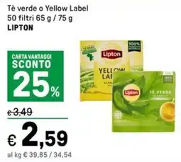 Iper La Grande Tè verde o Yellow Label 50 Tè verde o Yellow Label 50 filtri LIPTON offerta