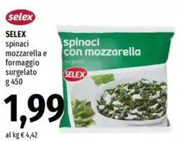 Famila Superstore SELEX spinaci mozzarella e formaggio surgelato offerta