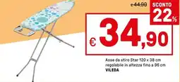 Iper La Grande Asse da stiro Star 120 x 38 cm regolabile in altezza fino a 96 cm VILEDA offerta