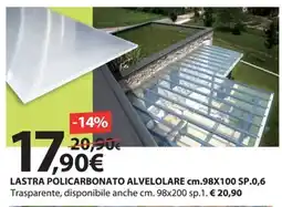 Kreo Brico e Casa Lastra policarbonato alvelolare cm.98x100 sp.0,6 offerta