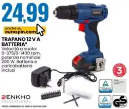 Eurospin ΕΝΚΗΟ PROFESSIONAL trapano 12 va batteria offerta