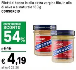 Iper La Grande Filetti di tonno in olio extra vergine Bio, in olio di oliva o al naturale CONSORCIO offerta