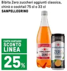 Iper La Grande Bibita Zero zuccheri aggiunti classica, chinò o cocktail SANPELLEGRINO offerta