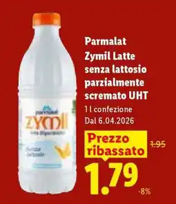Lidl Parmalat Zymil Latte senza lattosio parzialmente scremato UHT offerta