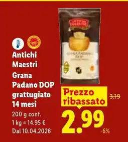 Lidl Antichi Maestri Grana Padano DOP grattugiato 14 mesi offerta