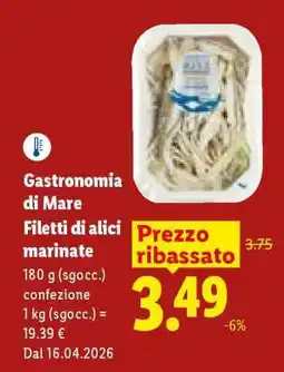 Lidl Gastronomia di Mare Filetti di alici marinate offerta