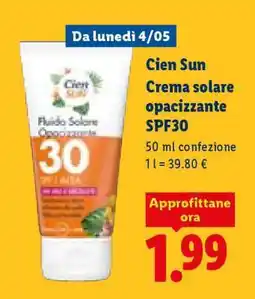 Lidl Cien Sun Crema solare opacizzante SPF30 offerta