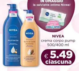Acqua & Sapone NIVEA crema corpo pump 500/400 ml offerta