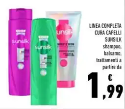 Conad Linea completa cura capelli sunsilk shampoo, balsamo, offerta