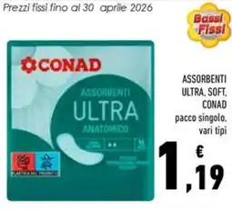 Conad Assorbenti ultra, soft, conad pacco singolo offerta