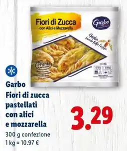 Lidl Garbo Fiori di zucca pastellati con alici e mozzarella offerta