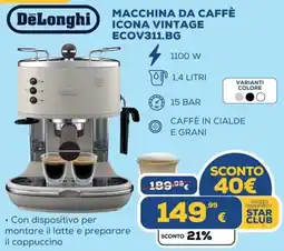 Euronics DeLonghi MACCHINA DA CAFFÈ ICONA VINTAGE ECOV311.BG offerta