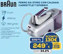 Euronics BRAUN FERRO DA STIRO CON CALDAIA CARESTYLE 7 IS7266VI offerta