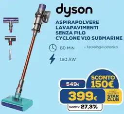 Euronics dyson Aspirapolvere lavapavimenti senza filo cyclone v10 submarine offerta