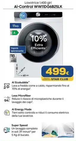 Euronics SAMSUNG Lavatrice 1.400 giri Ai-Control WW11DG6B25LK offerta