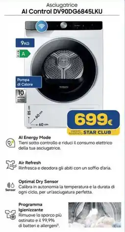 Euronics SAMSUNG Asciugatrice Al Control DV90DG6845LKU offerta