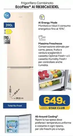 Euronics SAMSUNG Frigorifero Combinato EcoFlex Al RB38C603DEL offerta
