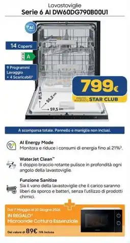 Euronics SAMSUNG Lavastoviglie Serie 6 AI DW60DG790B00U1 offerta