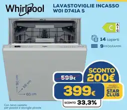 Euronics Whirlpool LAVASTOVIGLIE INCASSO WOI D741A S offerta