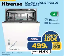 Euronics Hisense LAVASTOVIGLIE INCASSO HV663A65 offerta