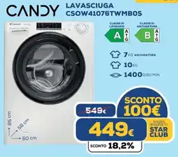 Euronics CANDY LAVASCIUGA CSOW41076TWMBOS offerta