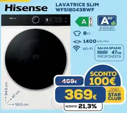 Euronics Hisense LAVATRICE SLIM WF518043BWF offerta