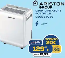 Euronics ARISTON GROUP DEUMIDIFICATORE PORTATILE DEOS EVO 10 offerta