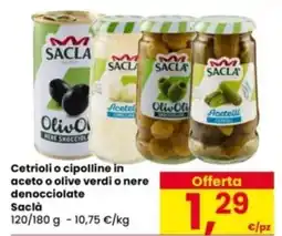 Eurospar Cetrioli o cipolline in aceto o olive verdi o nere denocciolate Saclà offerta