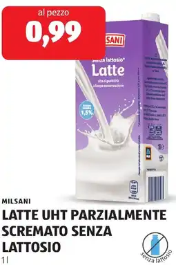 ALDI Milsani latte uht parzialmente scremato senza lattosio offerta