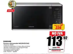 MediaWorld SAMSUNG Forno a microonde MG23K3515AS offerta