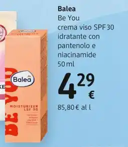 dm drogerie markt Balea Be You crema viso SPF 30 idratante con pantenolo e niacinamide offerta