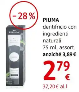 dm drogerie markt PIUMA dentifricio con ingredienti naturali offerta