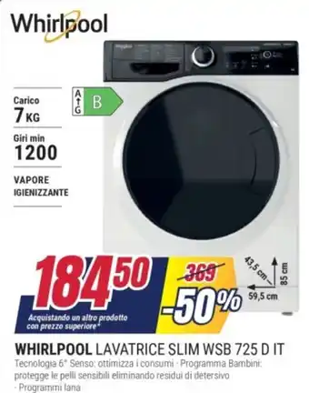 WHIRLPOOL LAVATRICE SLIM WSB 725 D IT