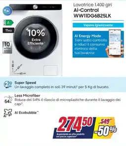 Trony SAMSUNG Lavatrice 1.400 giri Ai-Control WW11DG6B25LK offerta