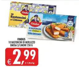 Deco Supermercati Findus 10 bastoncini di merluzzo omega 3/limone offerta