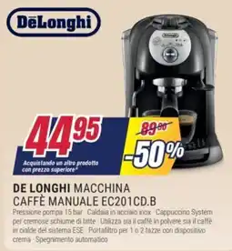 Trony DE LONGHI MACCHINA CAFFÈ MANUALE EC201CD.B offerta
