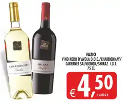 Deco Supermercati Fazio vino nero d'avola d.o.c./chardonnay/ cabernet sauvignon/shiraz I.G.T. offerta