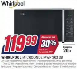 Trony WHIRLPOOL MICROONDE MWP 203 SB offerta
