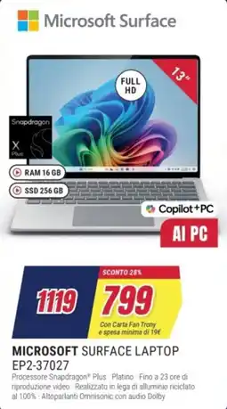 Trony MICROSOFT SURFACE LAPTOP EP2-37027 offerta