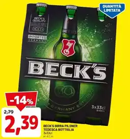DPiù Beck's birra pilsner tedesca bottiglia offerta