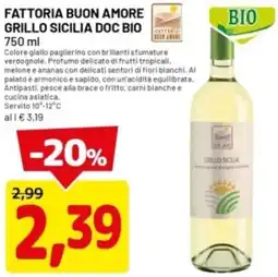 DPiù Fattoria buon amore grillo sicilia doc bio offerta