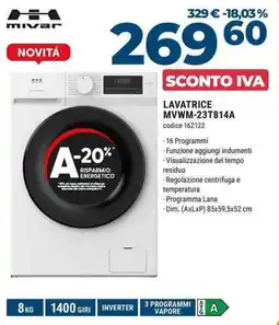 Sinergy MIVAR LAVATRICE MVWM-23T814A offerta
