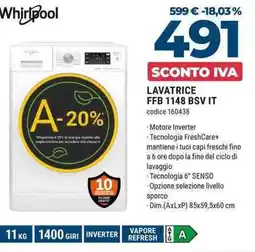 Sinergy Whirlpool LAVATRICE FFB 1148 BSV IT offerta