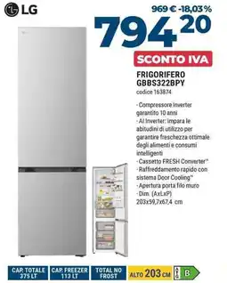 Sinergy LG FRIGORIFERO GBBS322BPY offerta