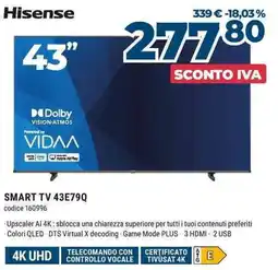 Sinergy Hisense SMART TV 43E79Q offerta