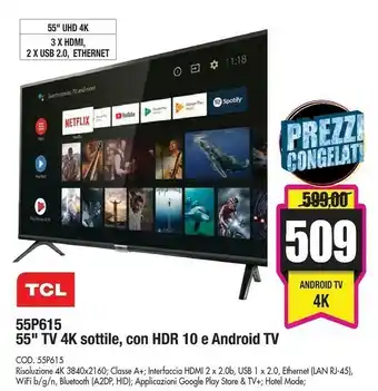 Wellcome 55p615 tv 139,7 cm (55") 4k ultra hd smart tv wi-fi nero offerta